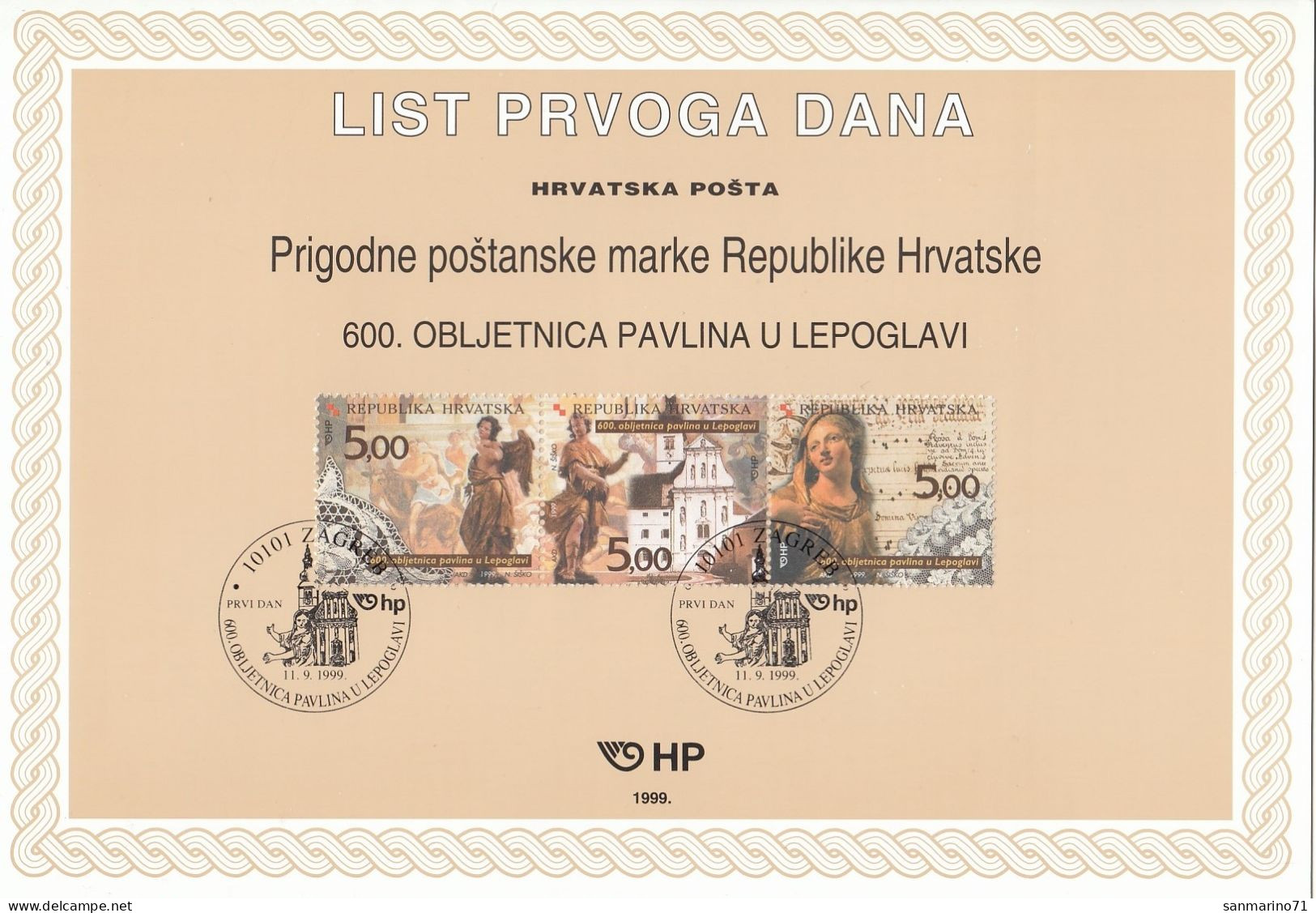 CROATIA First Day Panes 520-522 - Christianisme