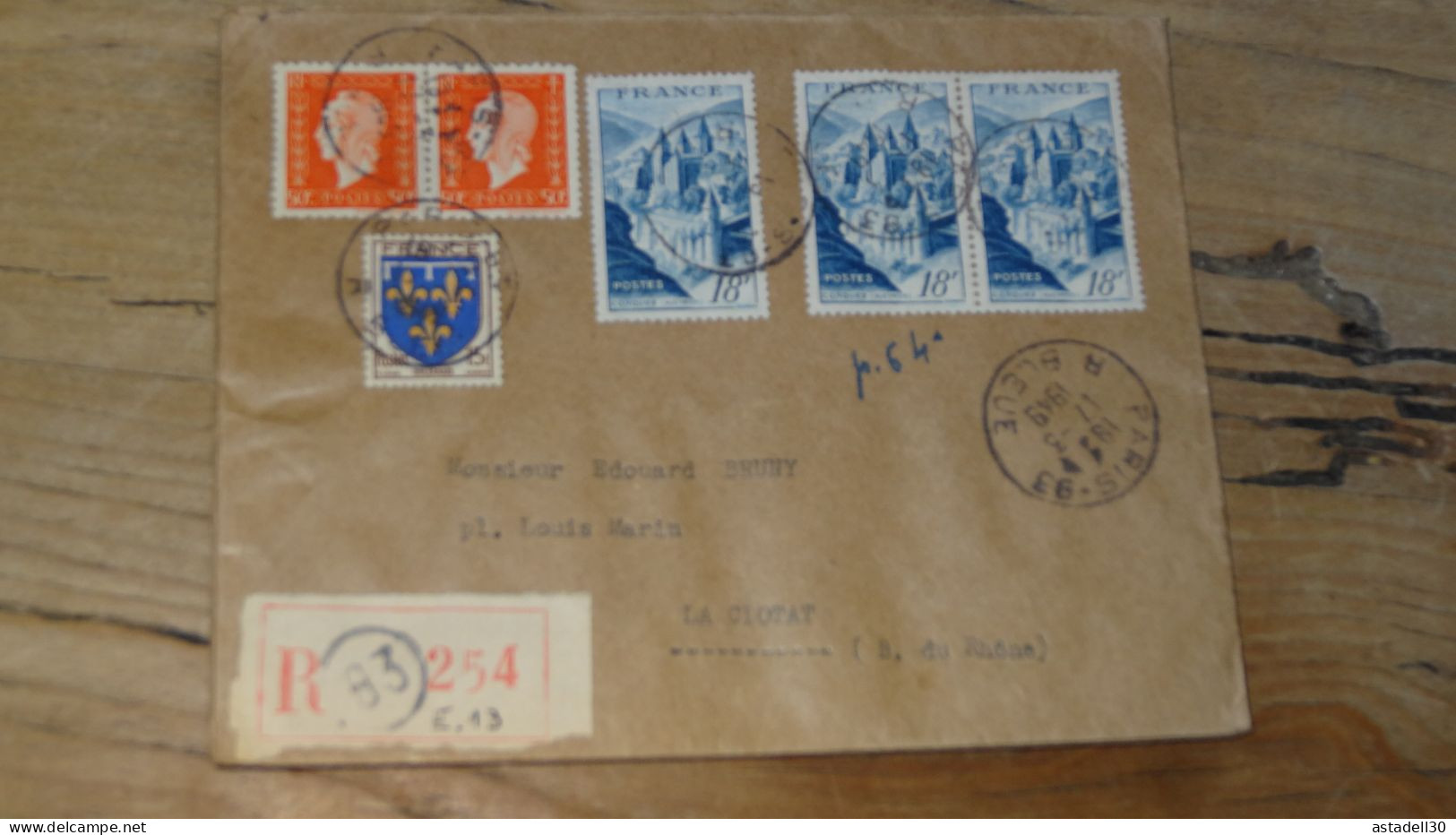 Enveloppe Recommandée PARIS Pour LA CIOTAT - 1949  ............BOITE1.......... 460 - 1921-1960: Modern Tijdperk