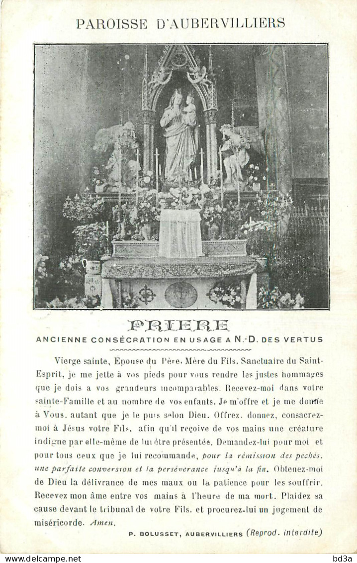 93 - PAROISSE D'AUBERVILLIERS PRIERE  - Aubervilliers