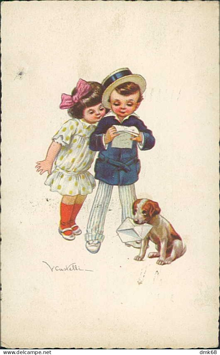 CASTELLI SIGNED 1930s POSTCARD - CHILDREN & DOGS - EDIT DEGAMI 290 (5736) - Otros & Sin Clasificación