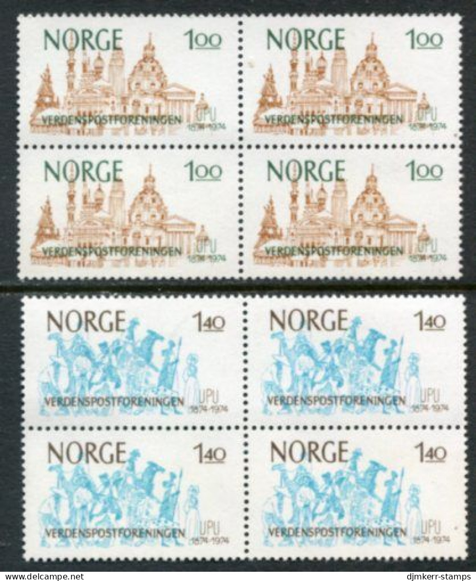 NORWAY 1974 UPU Centenary Blocks Of 4 MNH / **.  Michel 691-92 - Ongebruikt