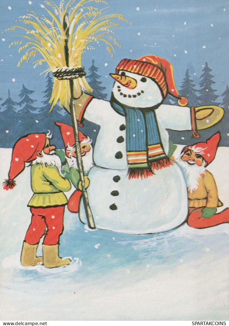 Bonne Année Noël BONHOMME DE NEIGE ENFANTS Vintage Carte Postale CPSM #PAZ693.A - Nouvel An