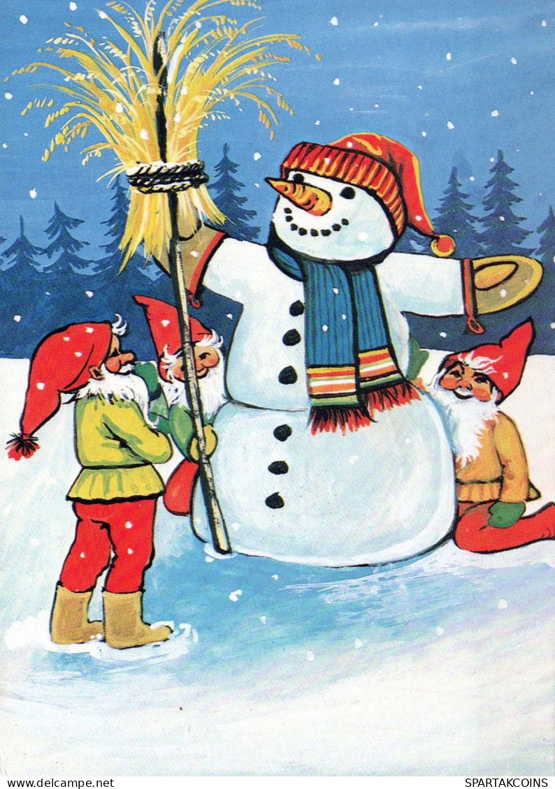 Bonne Année Noël BONHOMME DE NEIGE ENFANTS Vintage Carte Postale CPSM #PAZ693.A - Nouvel An