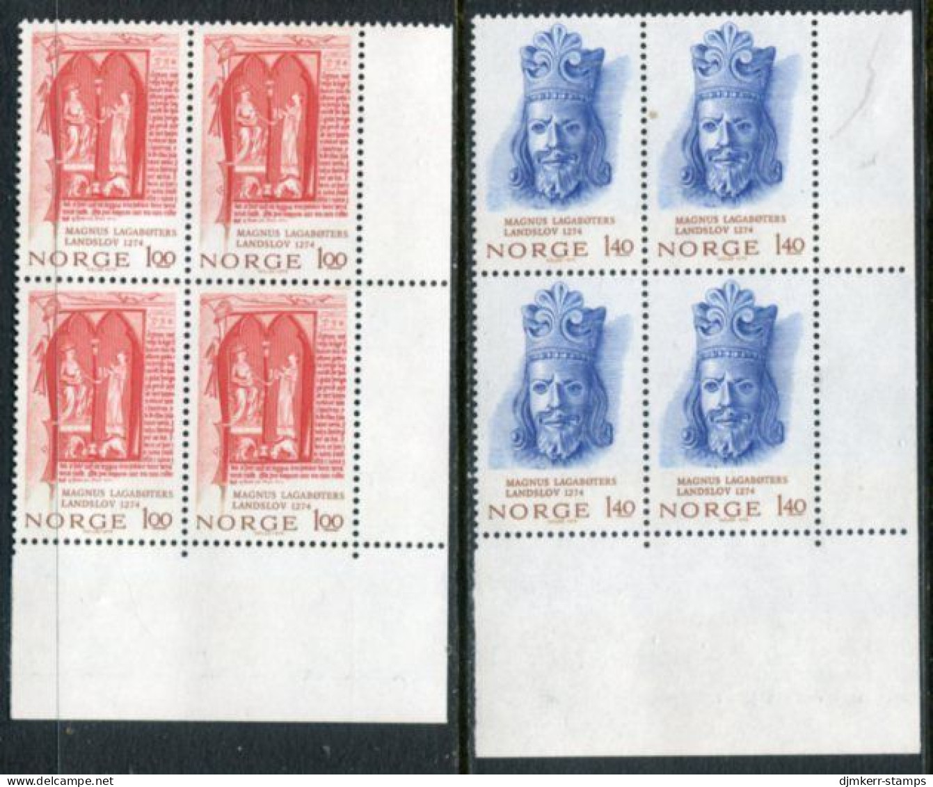 NORWAY 1974 Law Of King Magnus Blocks Of 4 MNH / **.  Michel 683-84 - Unused Stamps