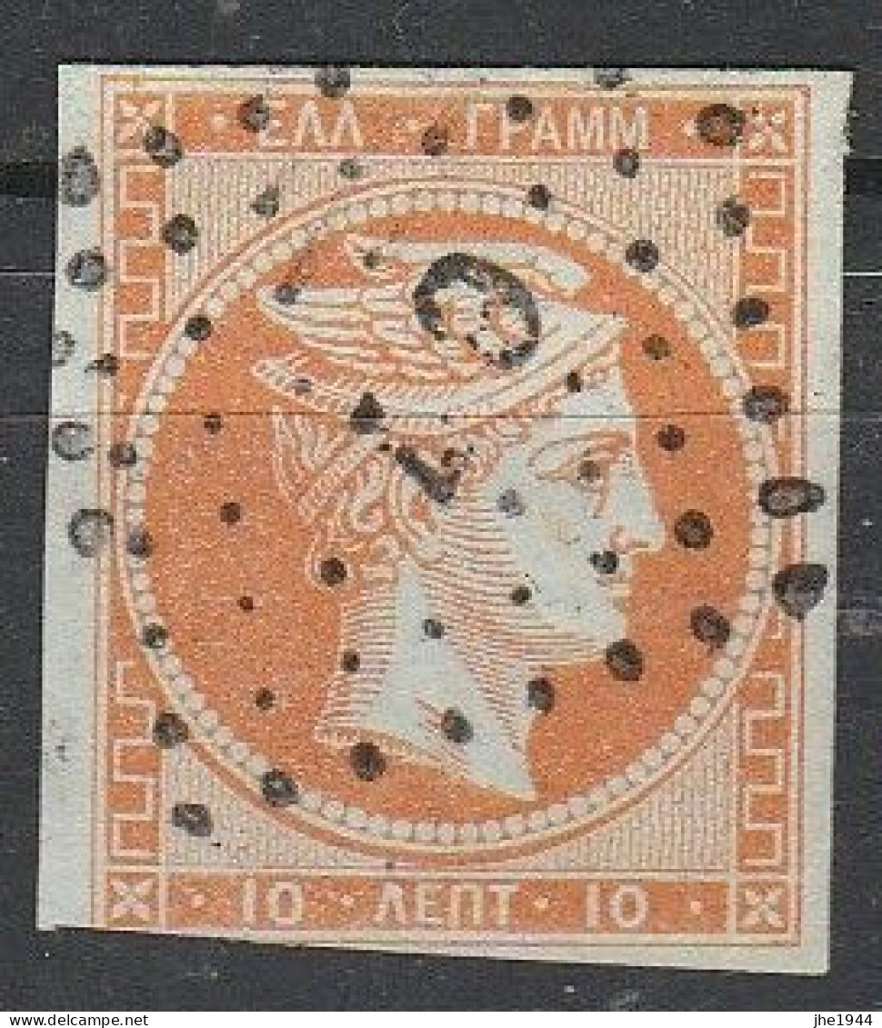 Grece N° 0020 Tête De Mercure Orange S Azuré  10 L Chiffre 10 Au Verso - Used Stamps