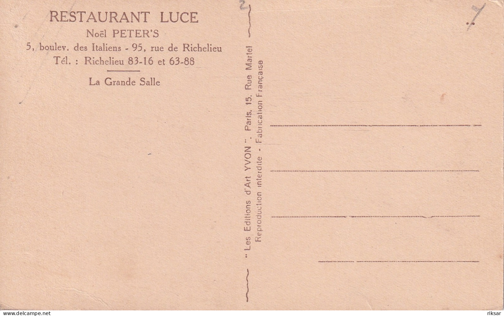 PARIS(2 Em ARRONDISSEMENT) RESTAURANT LUCE - Arrondissement: 02