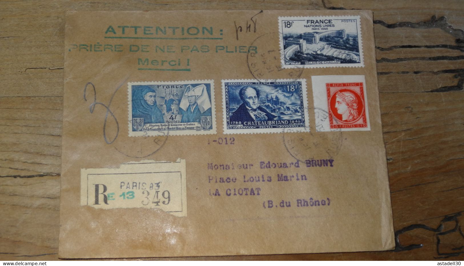 Enveloppe Recommandée PARIS Pour LA CIOTAT - 1951  ............BOITE1.......... 468 - 1921-1960: Periodo Moderno