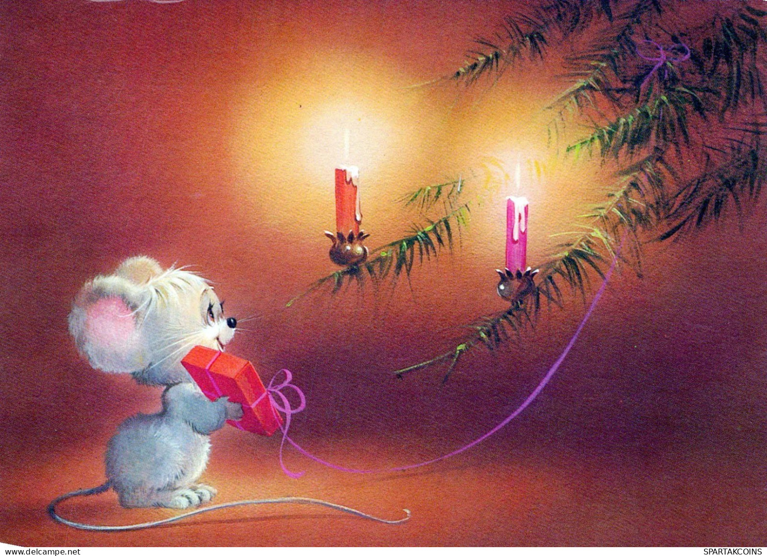 Happy New Year Christmas RABBIT CANDLE Vintage Postcard CPSM #PAV012.A - Neujahr