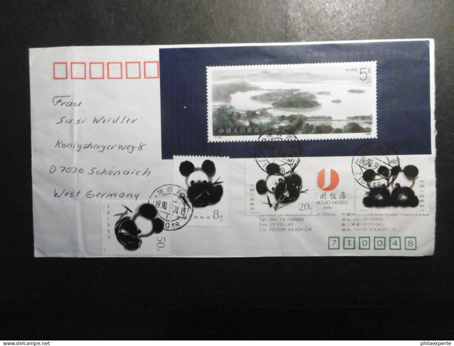 China VR Mi. Block 51 + 2009/12 Bedarfsbrief(22x11,5cm) Faltbug Im Rand 1990 Nach Deutschland Befördert - Brieven En Documenten