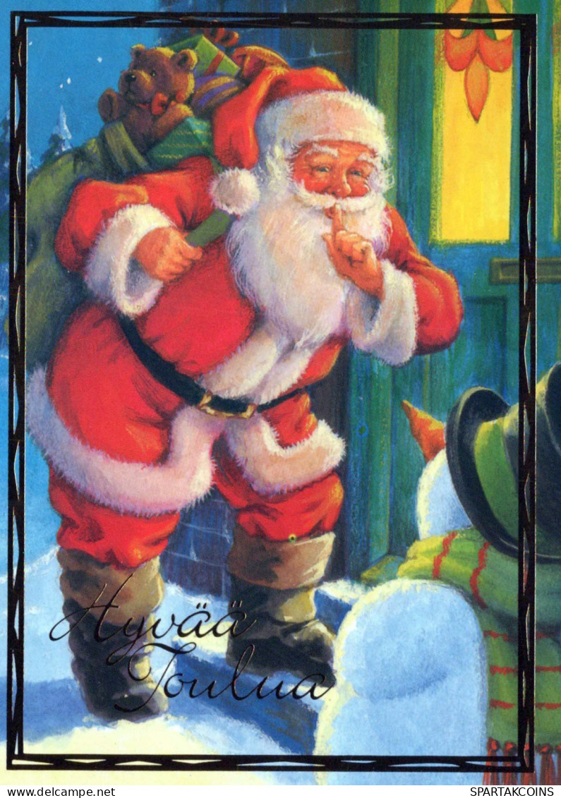 PAPÁ NOEL Feliz Año Navidad MUÑECO DE NIEVE Vintage Tarjeta Postal CPSM #PAU377.A - Santa Claus