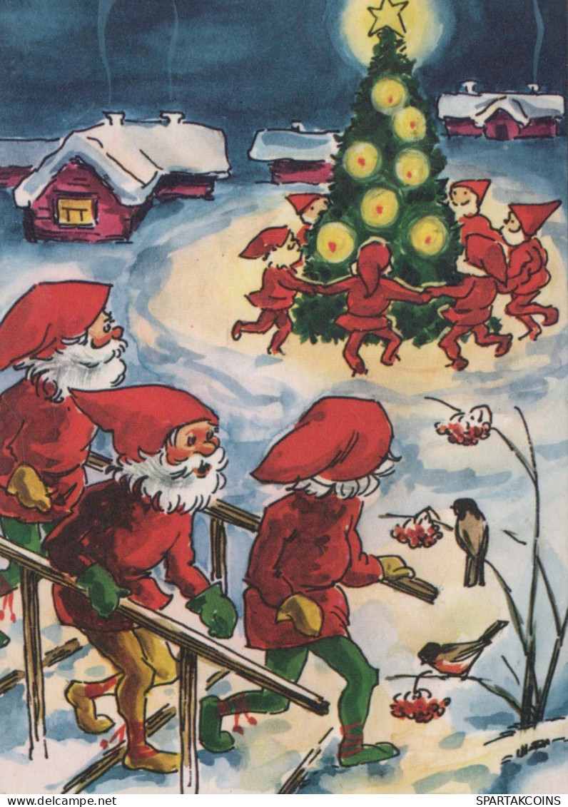 PAPÁ NOEL Feliz Año Navidad GNOMO Vintage Tarjeta Postal CPSM #PAU287.A - Santa Claus