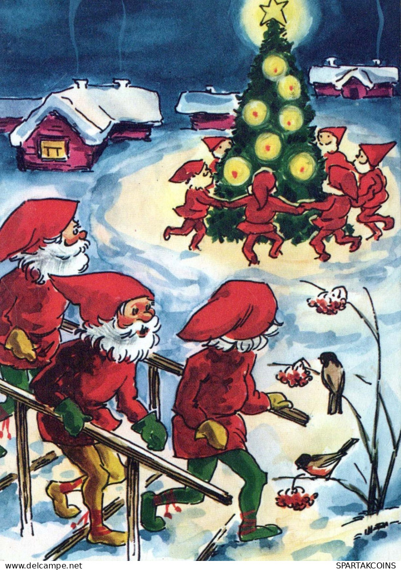 PAPÁ NOEL Feliz Año Navidad GNOMO Vintage Tarjeta Postal CPSM #PAU287.A - Santa Claus