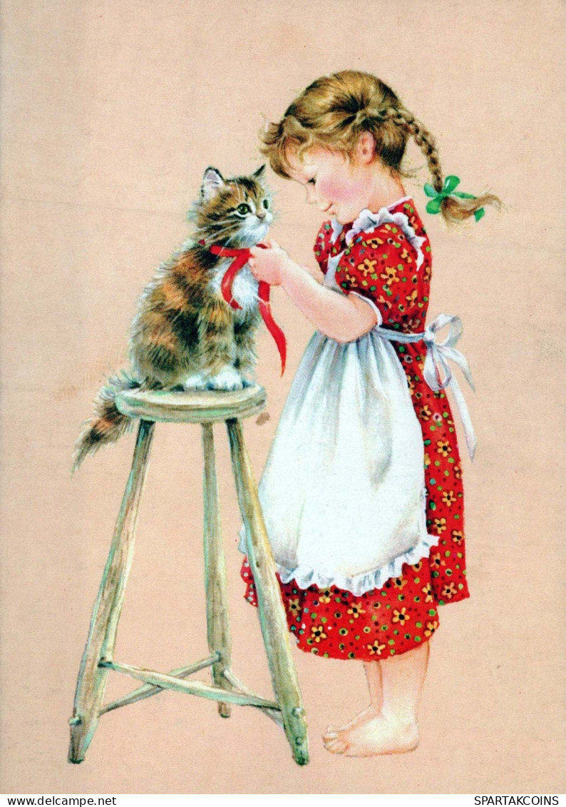 Happy New Year Christmas CHILDREN CAT Vintage Postcard CPSM #PAU146.A - Neujahr