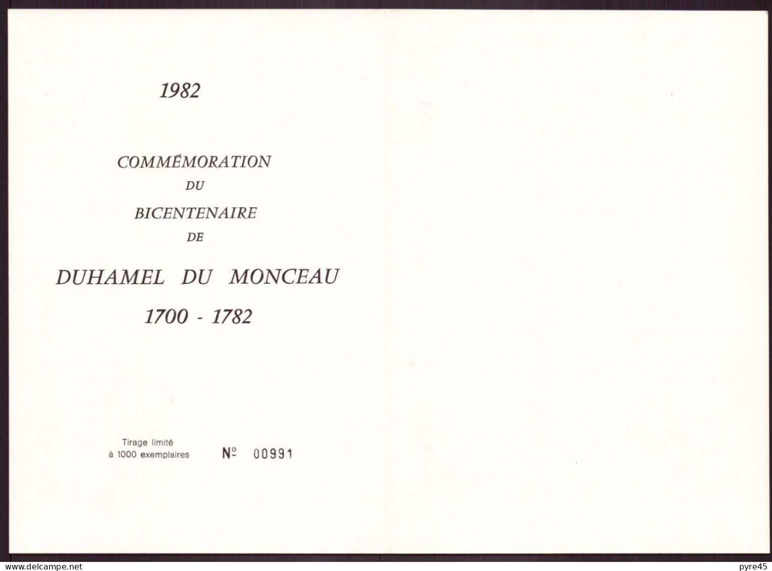 Invitation 1982 " Commémoration Du Bicentenaire De Duhamel Du Monceau " - Unclassified