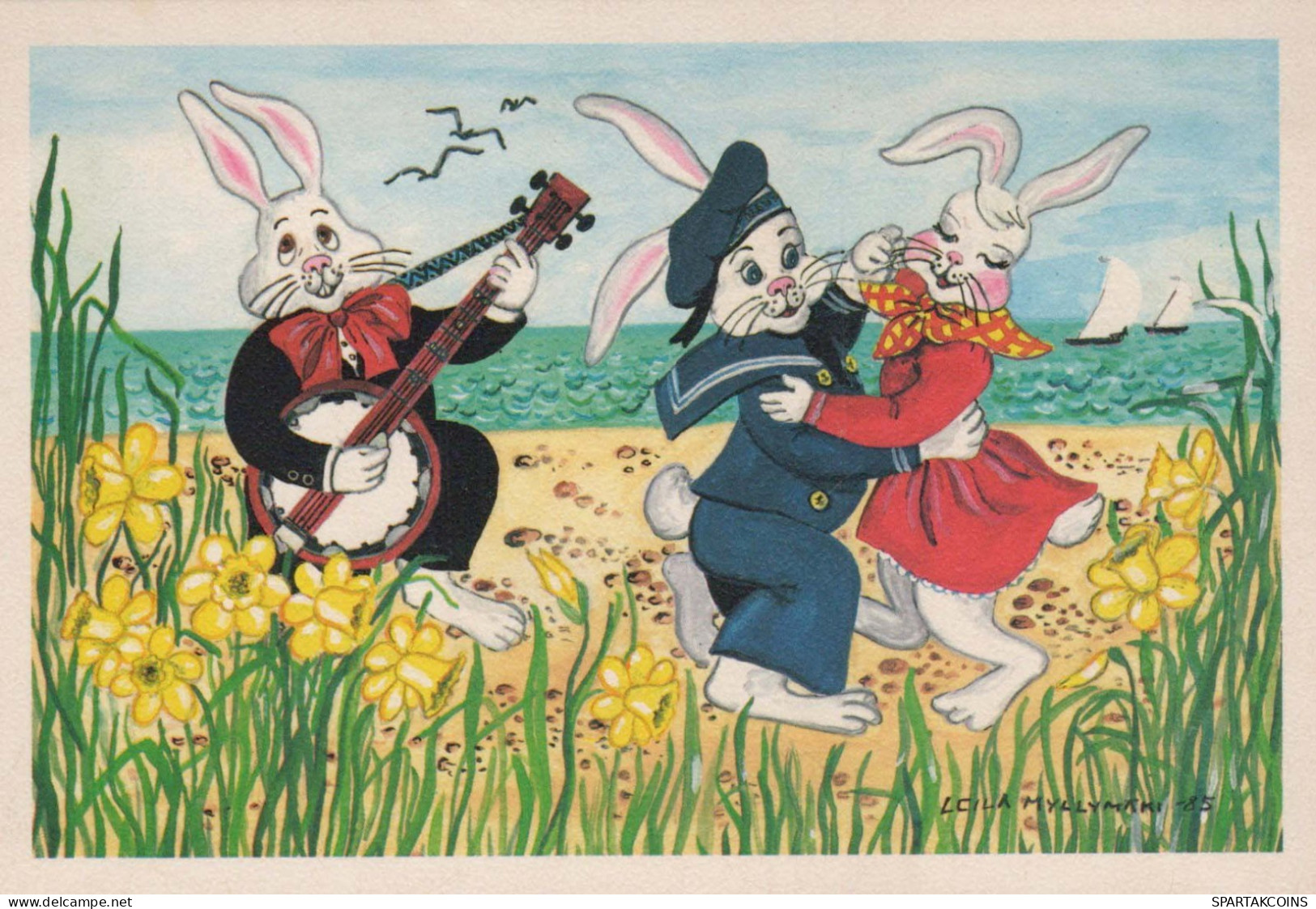 PASQUA CONIGLIO Vintage Cartolina CPSM #PBO573.A - Ostern