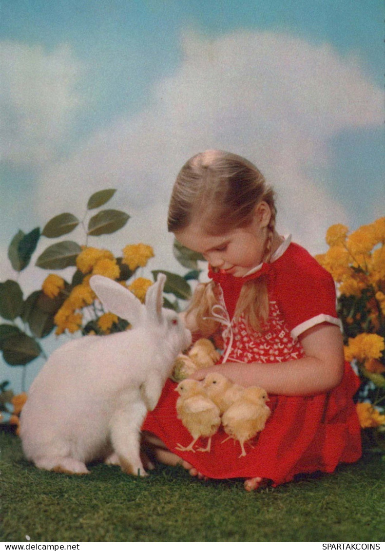 PÂQUES ENFANTS LAPIN Vintage Carte Postale CPSM #PBO344.A - Pasen