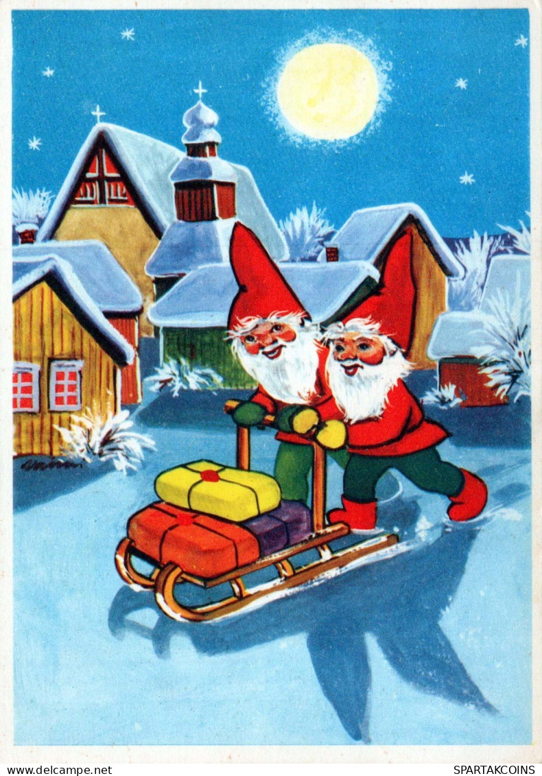 BABBO NATALE Buon Anno Natale GNOME Vintage Cartolina CPSM #PBL725.A - Santa Claus