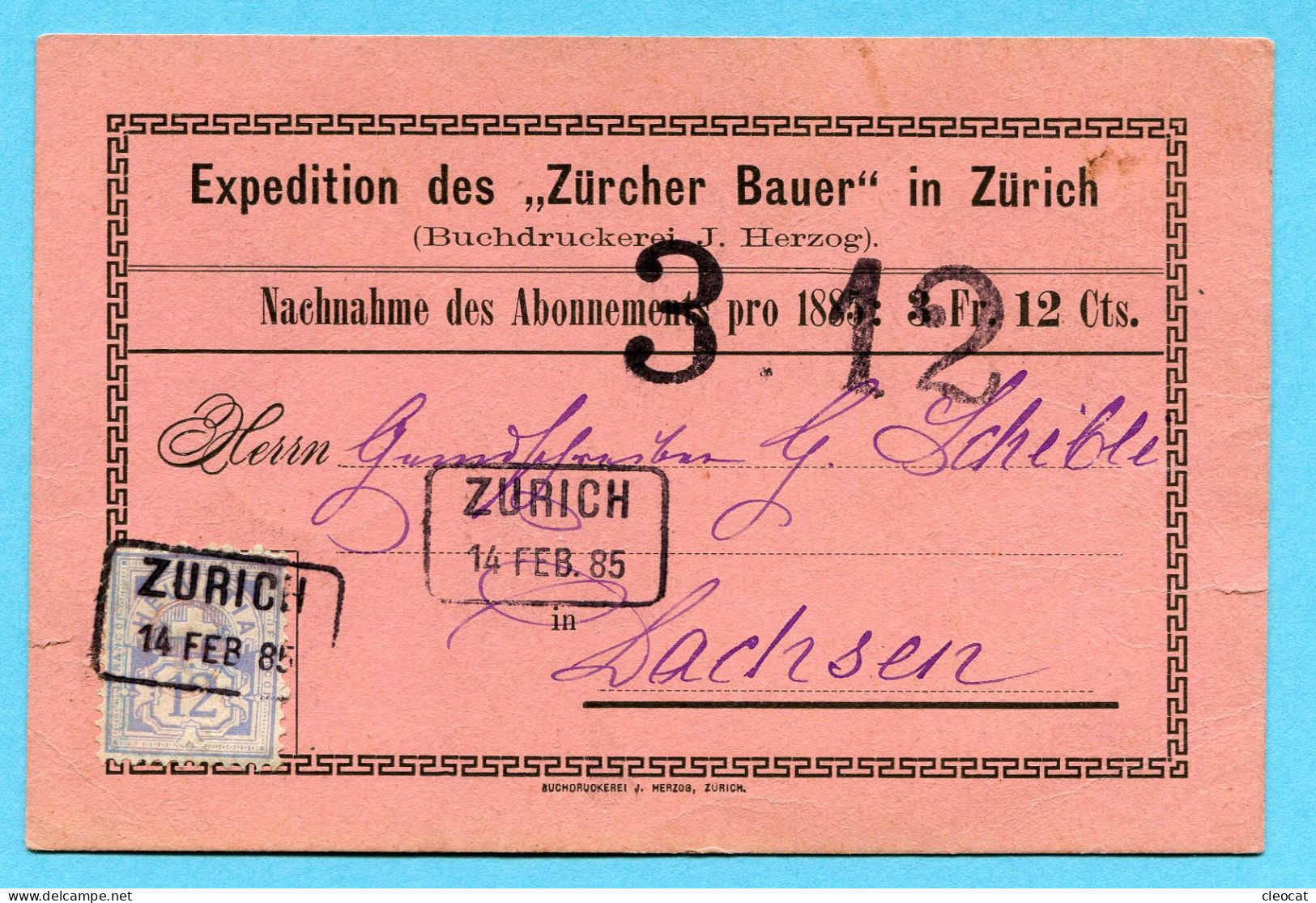 Nachnahme Von Zürich Nach Dachsen 1885 - Cartas & Documentos