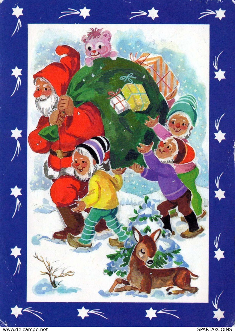 PÈRE NOËL Bonne Année Noël GNOME Vintage Carte Postale CPSM #PBL586.A - Santa Claus