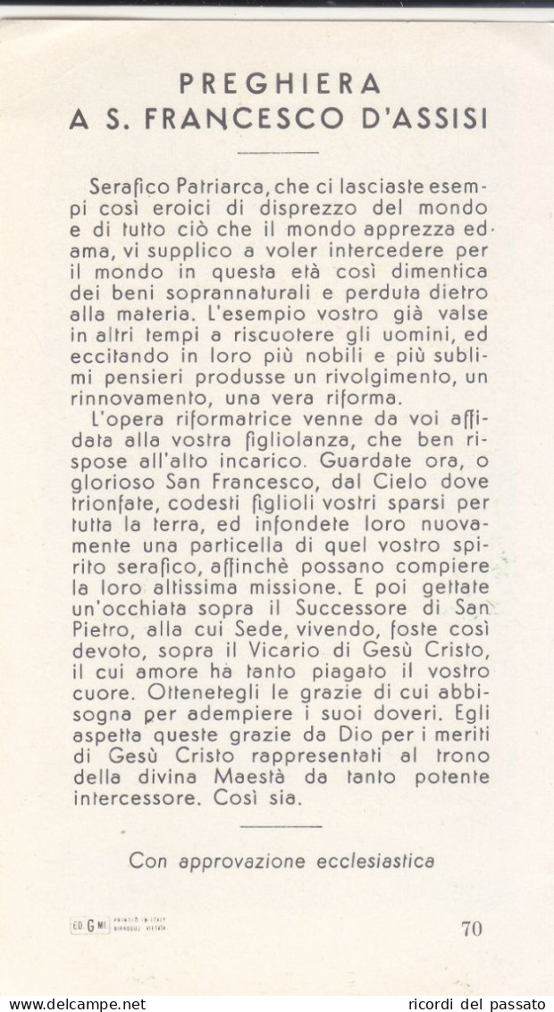 Santino S.francesco D'assisi - Serie Gmi 70 - Images Religieuses