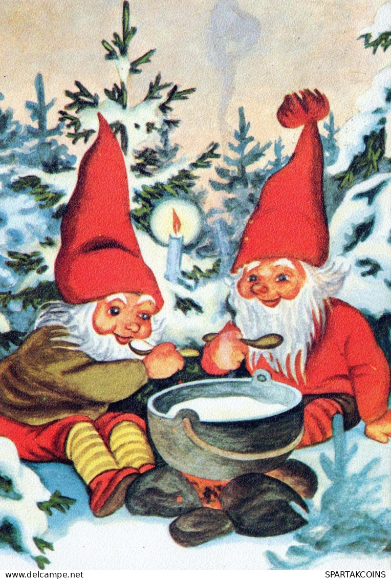 SANTA CLAUS Happy New Year Christmas GNOME Vintage Postcard CPSM #PBB507.A - Santa Claus