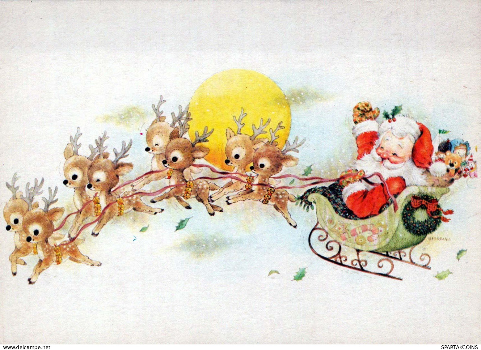 PAPÁ NOEL Feliz Año Navidad CIERVOS Vintage Tarjeta Postal CPSM #PBB223.A - Santa Claus