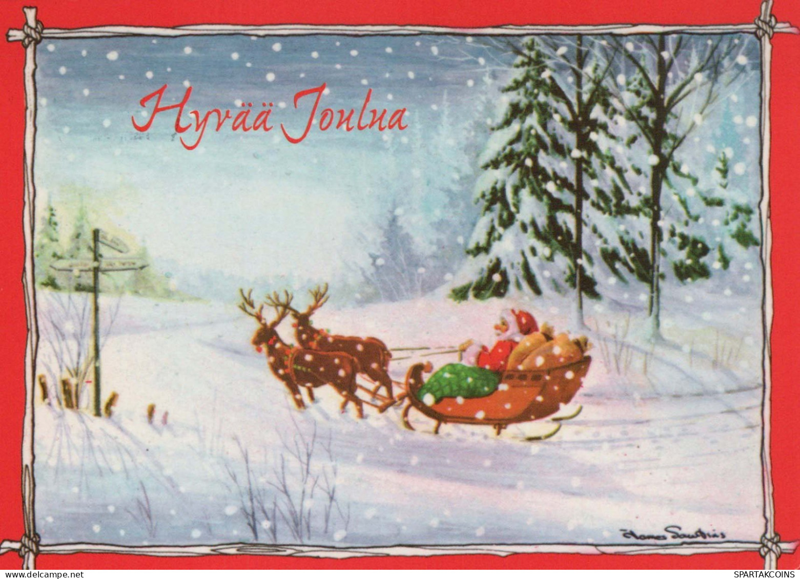 PÈRE NOËL Bonne Année Noël CERF Vintage Carte Postale CPSM #PBB165.A - Santa Claus