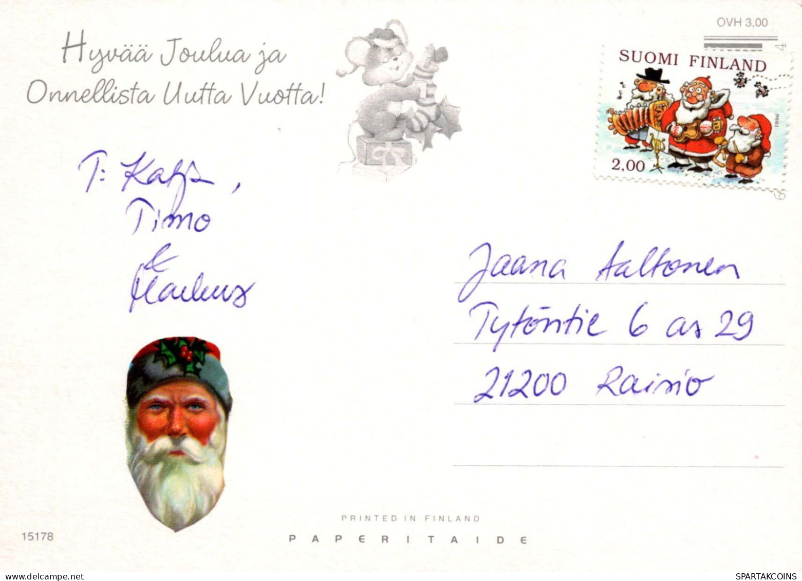 PAPÁ NOEL Feliz Año Navidad CIERVOS Vintage Tarjeta Postal CPSM #PBB208.A - Santa Claus