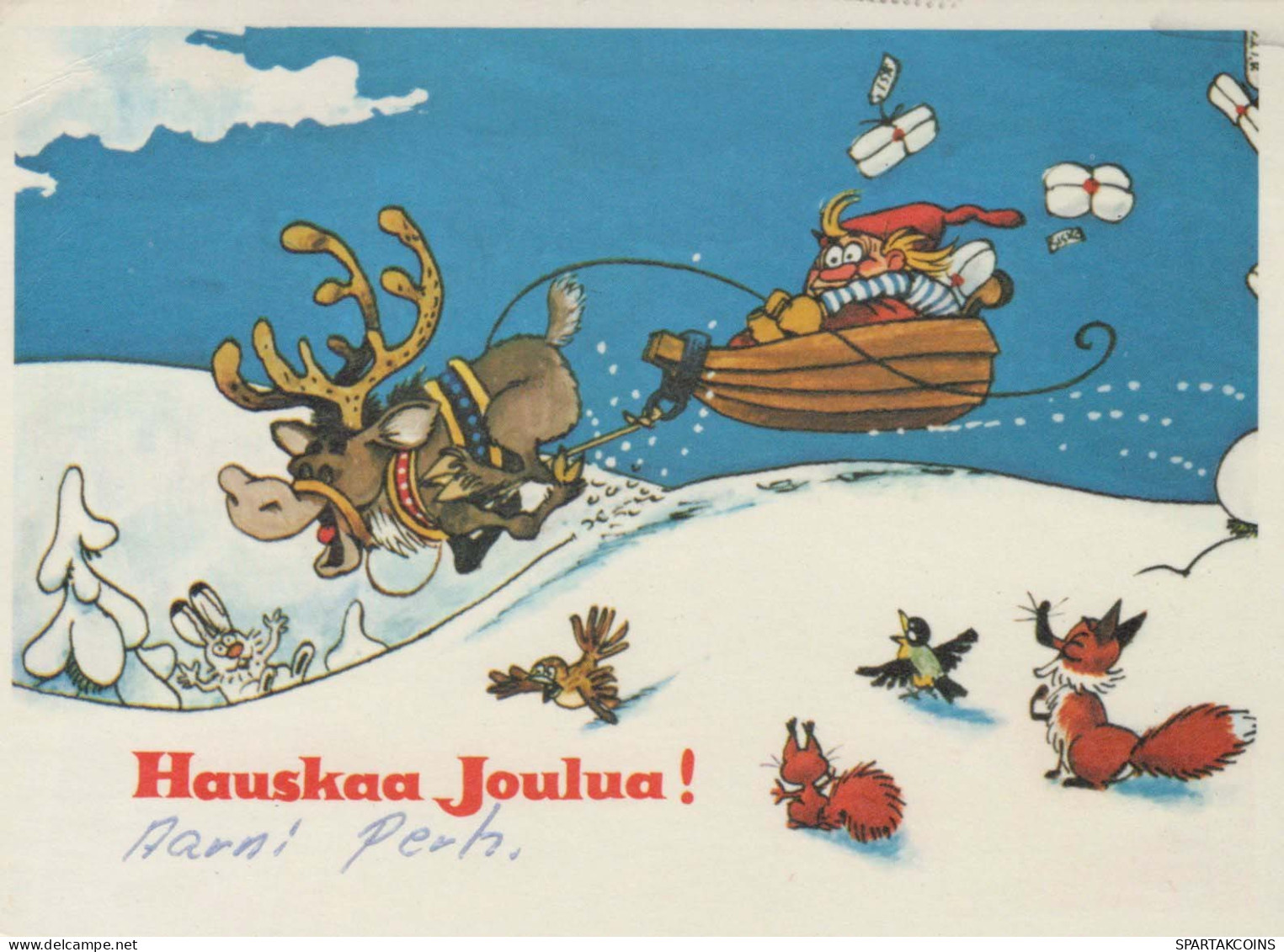 SANTA CLAUS Happy New Year Christmas GNOME DEER Vintage Postcard CPSM #PBB182.A - Santa Claus