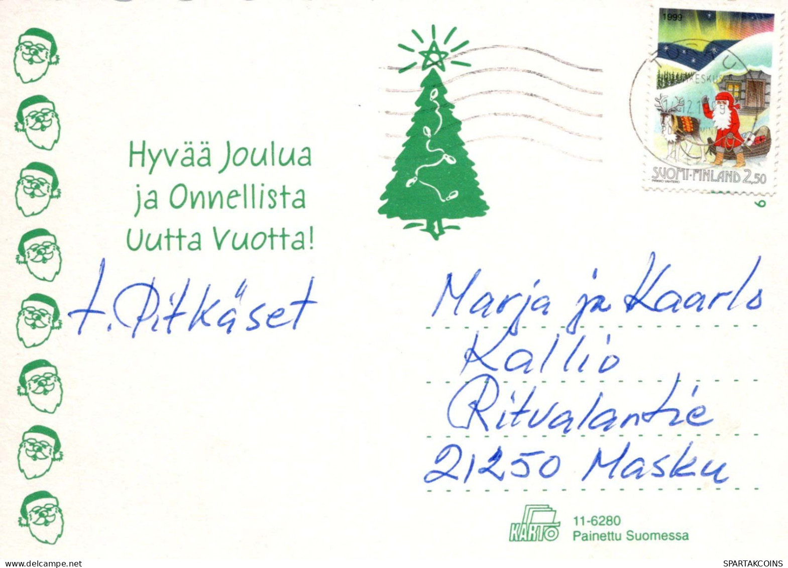 PAPÁ NOEL Feliz Año Navidad Vintage Tarjeta Postal CPSM #PBB088.A - Santa Claus