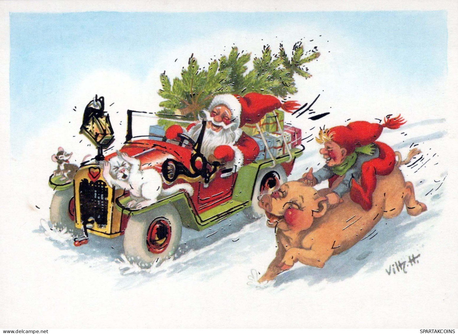 PAPÁ NOEL Feliz Año Navidad Vintage Tarjeta Postal CPSM #PBB108.A - Santa Claus