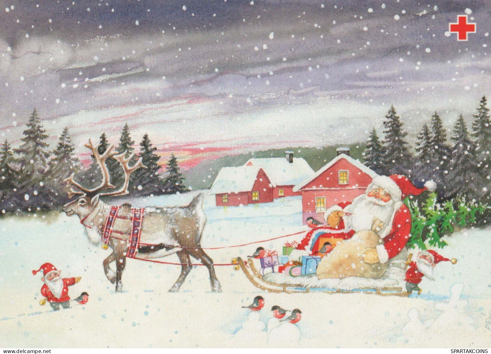 PÈRE NOËL Bonne Année Noël CERF Vintage Carte Postale CPSM #PBB145.A - Santa Claus