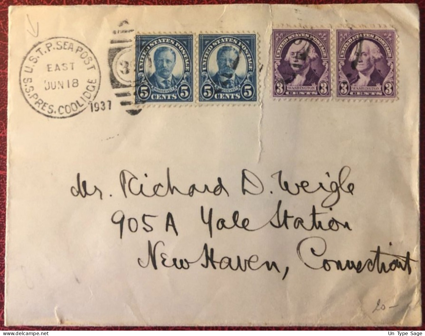 Etats-Unis, Divers Sur Enveloppe (pli) TAD U.S.T.P. SEA POST / S.S.PRES. COOLIDGE 18.6.1937 - (C1010) - Postal History