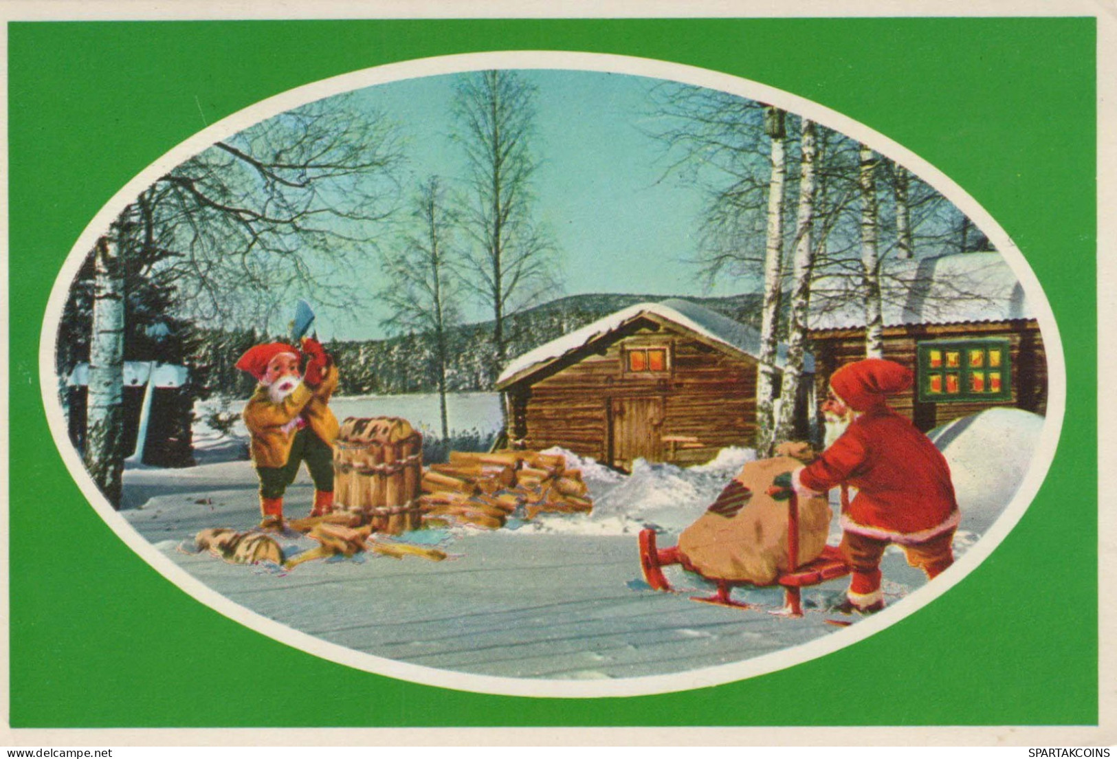 SANTA CLAUS Happy New Year Christmas GNOME Vintage Postcard CPSM #PBB047.A - Santa Claus
