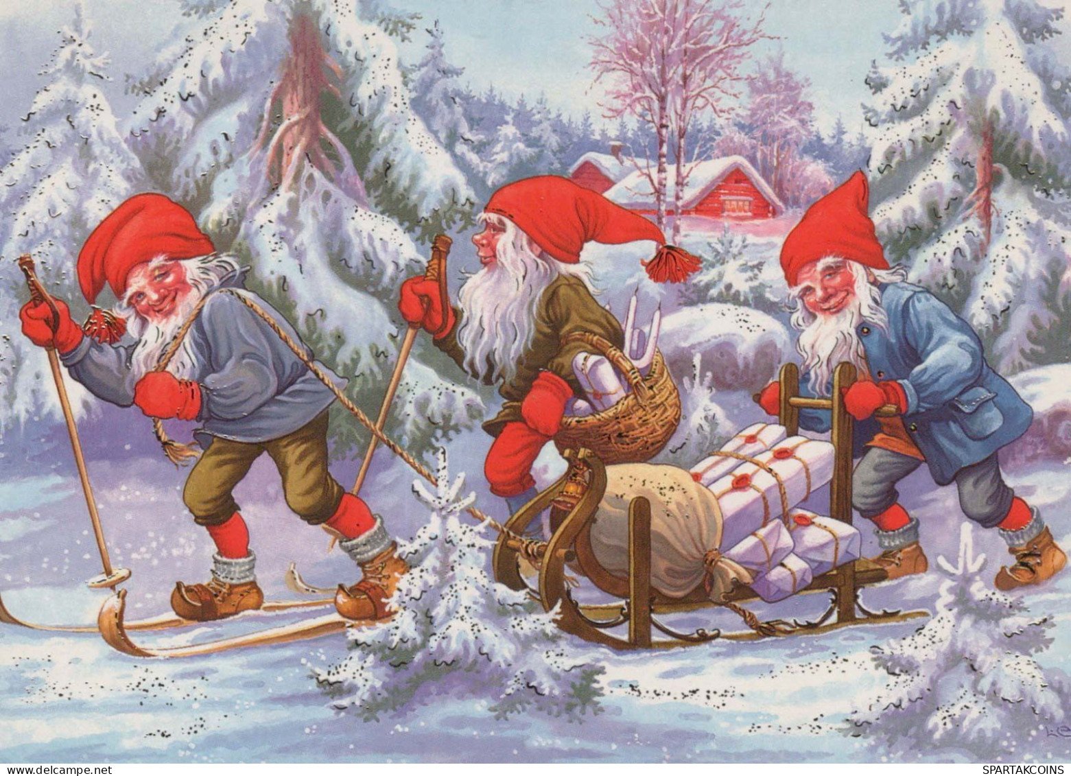 PAPÁ NOEL Feliz Año Navidad GNOMO Vintage Tarjeta Postal CPSM #PBA702.A - Santa Claus