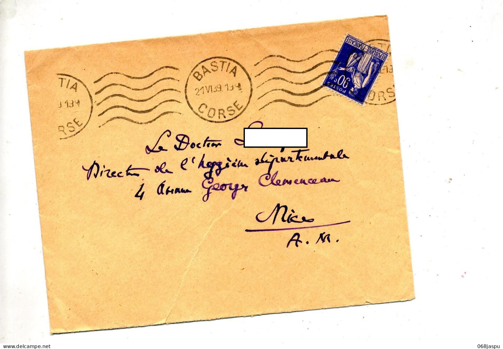 Lettre Flamme Muette Bastia Sir Paix - Mechanical Postmarks (Advertisement)