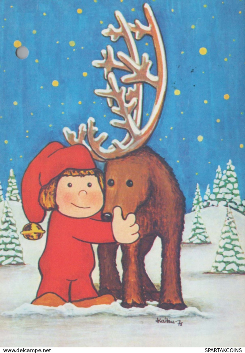 Buon Anno Natale BAMBINO Animale Vintage Cartolina CPSM #PBS982.A - Nieuwjaar