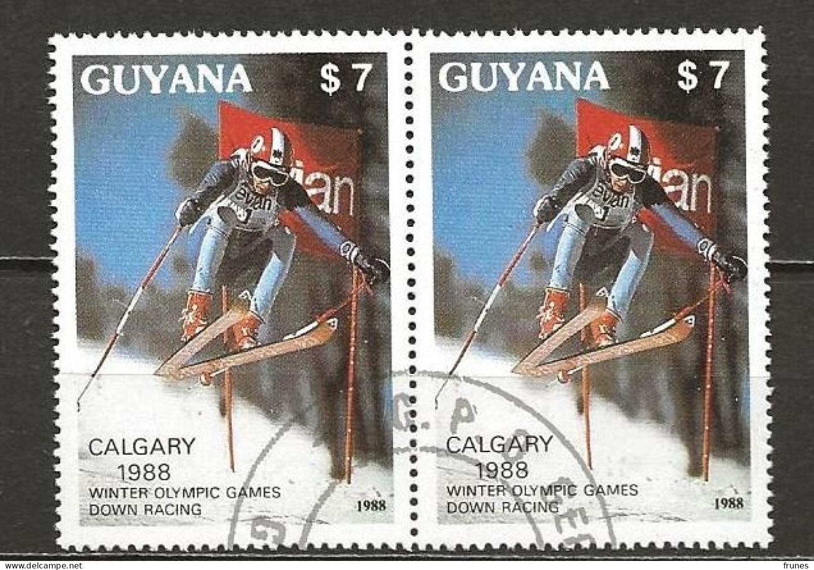 Calgary 1988 Winter Olympic Games Mi.Nr.2408 Gebraucht Im Paar - Guyana (1966-...)