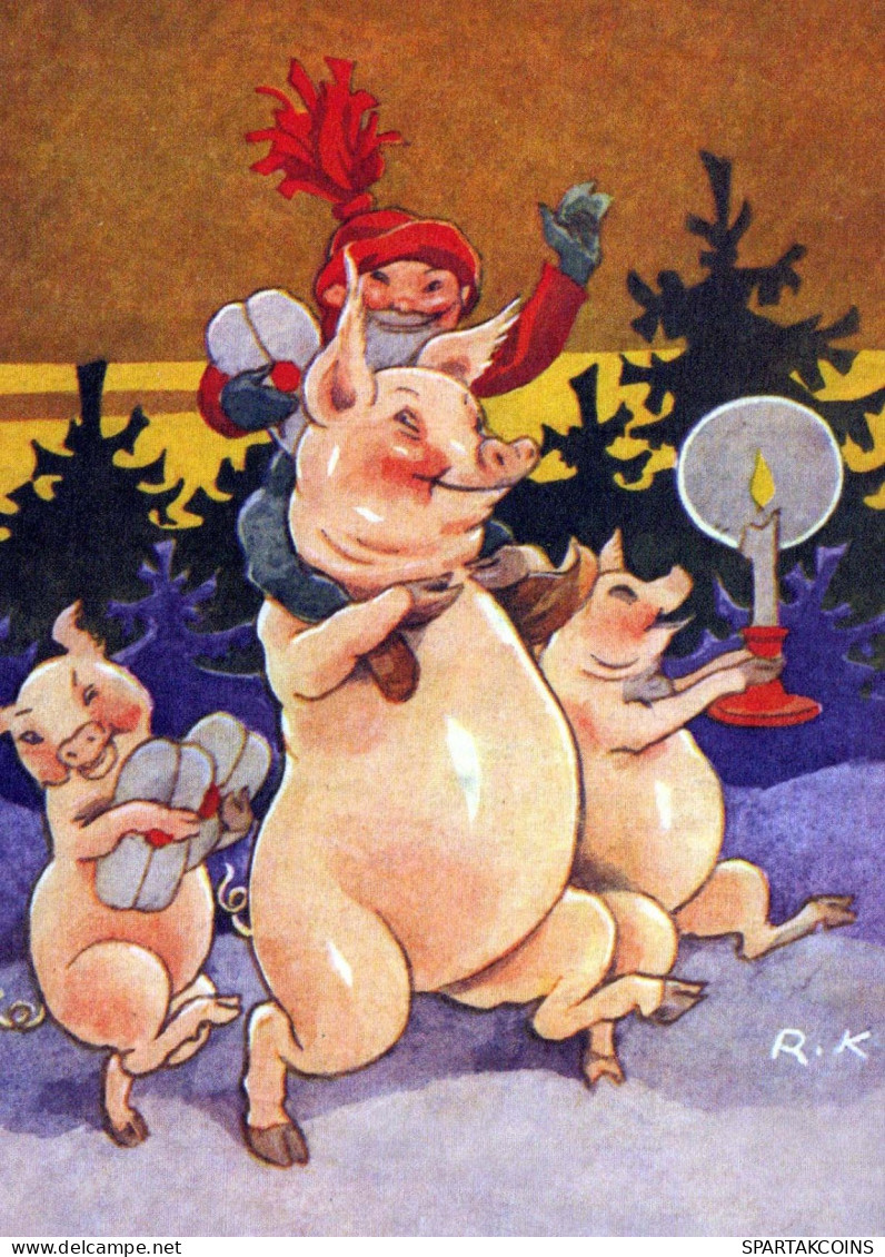PIGS Tier Vintage Ansichtskarte Postkarte CPSM #PBR768.A - Schweine