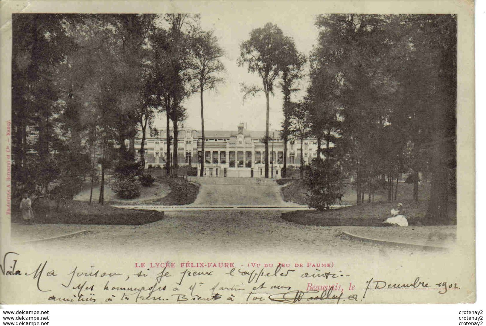 60 BEAUVAIS Le Lycée Félix Faure Vu Du Jeu De Paume En 1902 VOIR DOS Non Séparé Belle écriture - Beauvais