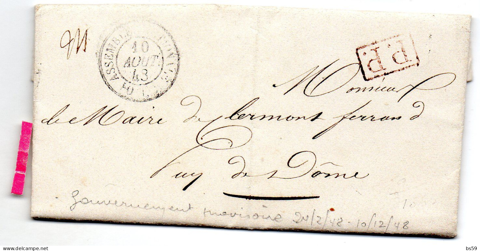 Paris - LAC En Port-payé (10/08/1848, Lors Du Gouvernement Provisoire) Tàd Type 15 Assemblée Nationale Postes - 1801-1848: Precursors XIX