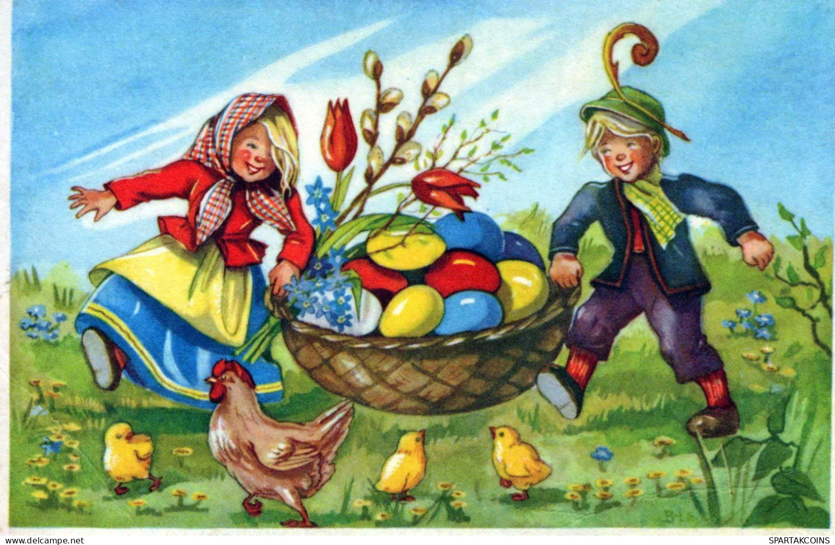 OSTERN KINDER EI Vintage Ansichtskarte Postkarte CPA #PKE215.A - Ostern