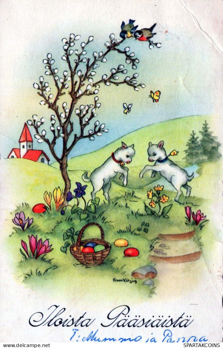 OSTERN FLOWERS Vintage Ansichtskarte Postkarte CPA #PKE185.A - Pâques