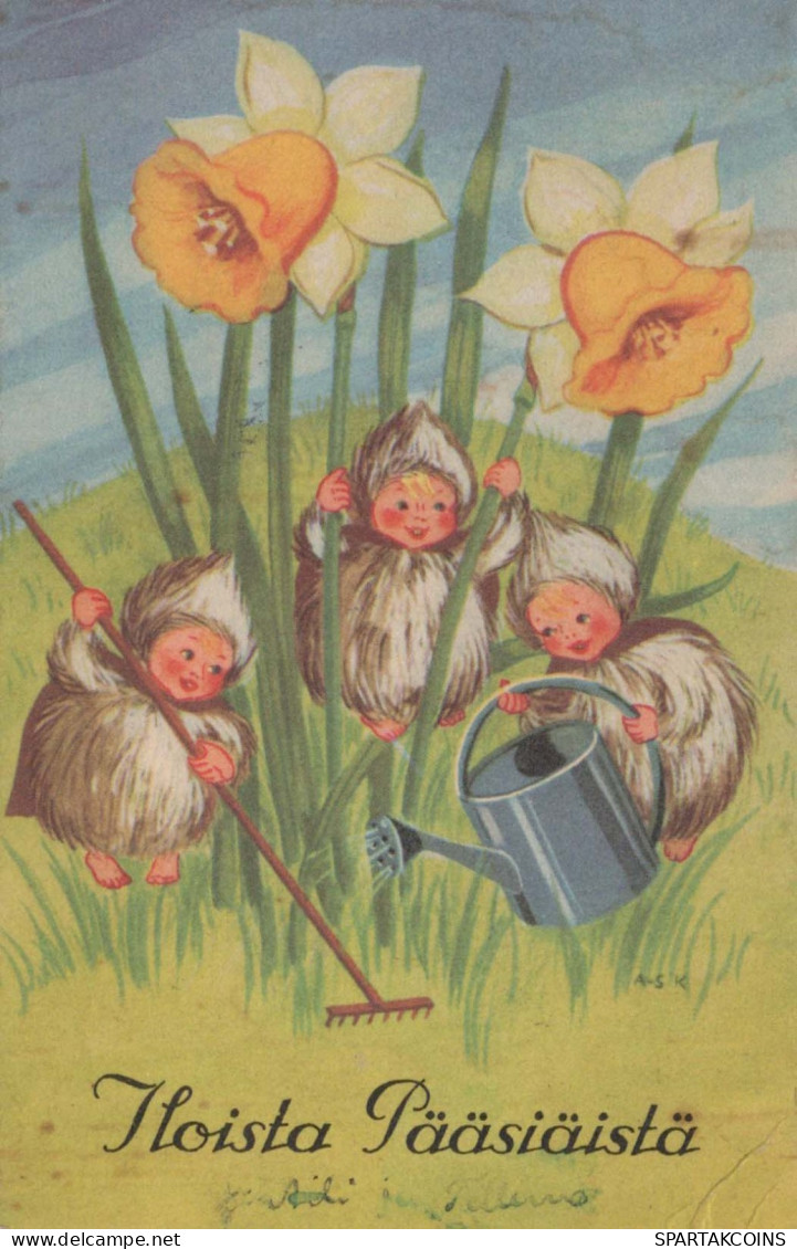 PÂQUES FLEURS Vintage Carte Postale CPA #PKE184.A - Easter