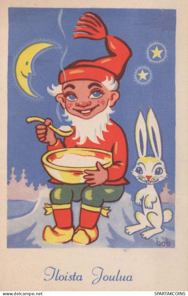 BABBO NATALE Buon Anno Natale GNOME Vintage Cartolina CPSMPF #PKD872.A - Santa Claus