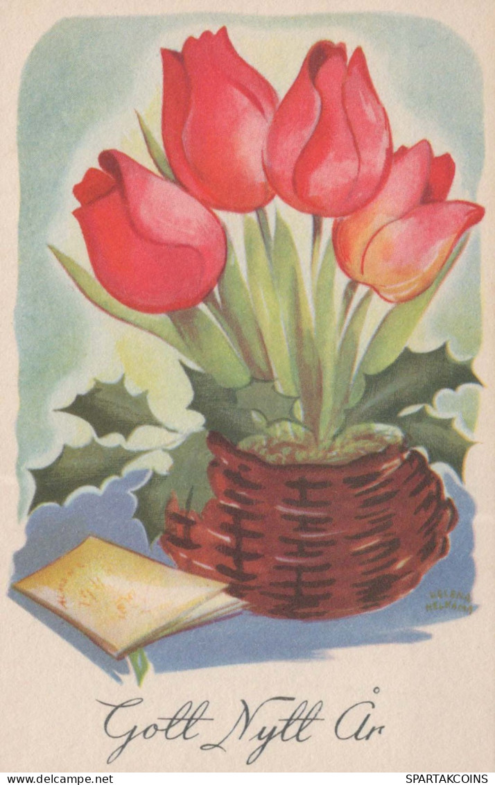 Buon Anno Natale FIORI Vintage Cartolina CPSMPF #PKD727.A - Nieuwjaar