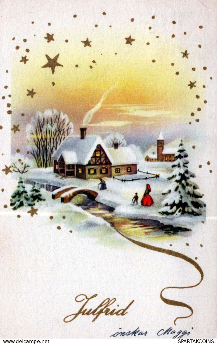 Bonne Année Noël ÉGLISE Vintage Carte Postale CPSMPF #PKD553.A - Nieuwjaar
