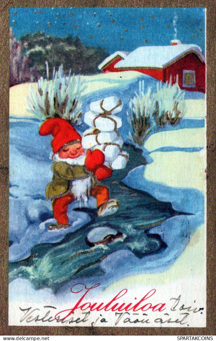 BABBO NATALE Buon Anno Natale GNOME Vintage Cartolina CPSMPF #PKD477.A - Kerstman