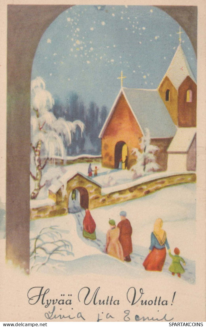 Feliz Año Navidad IGLESIA Vintage Tarjeta Postal CPSMPF #PKD321.A - Nieuwjaar