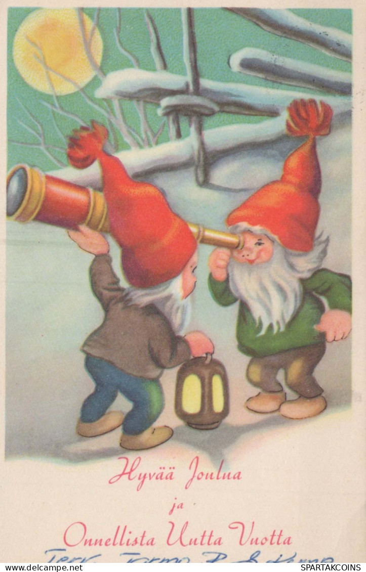 SANTA CLAUS Happy New Year Christmas GNOME Vintage Postcard CPSMPF #PKD265.A - Santa Claus